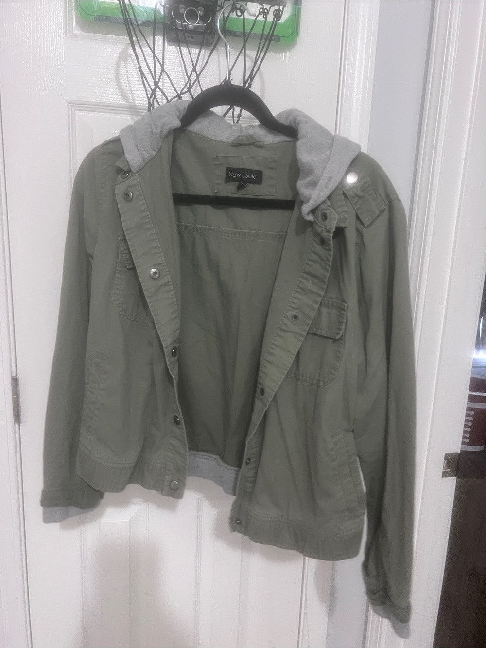 New Look Olive Utility Jacket with Gray Hood